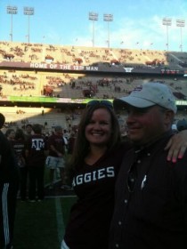 Tay's husband, Jared, is a graduate of Texas A&M University, so the couple try to make it back as often as possible to catch a football game. Go Aggies! 